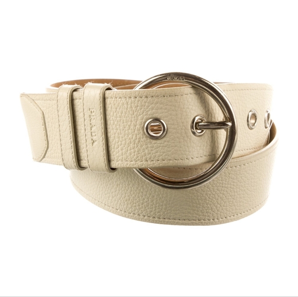 Prada Cream Leather Belt With Silver Hardware Sz 34 US - Picture 9 of 9